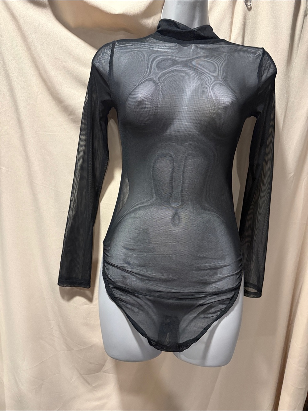 Black Sheer Long-Sleeve Mesh Bodysuit - Women Tops